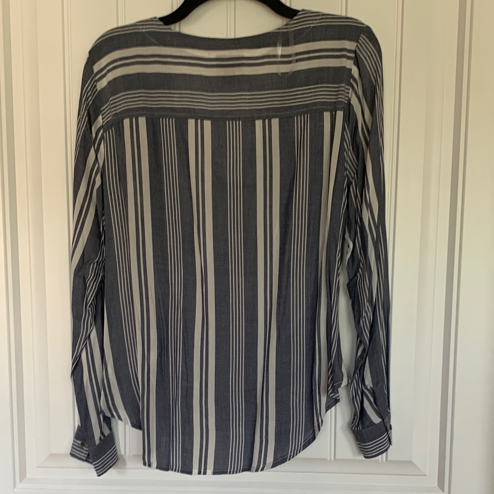 a.n.a Navy and White Striped Drape Blouse - Picture 3 of 4